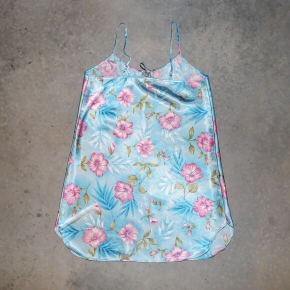 Vintage 80s Satin Slip Dress Tank Short Dress Summer Vacation Mini Dress Large - Picture 2 of 4